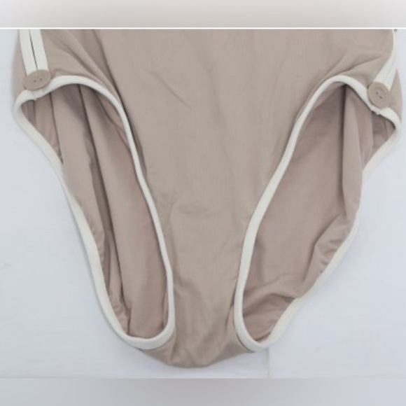 NWT DKNY Tan Side Button One Piece Swimsuit - Sz 12 / L - Picture 4 of 9